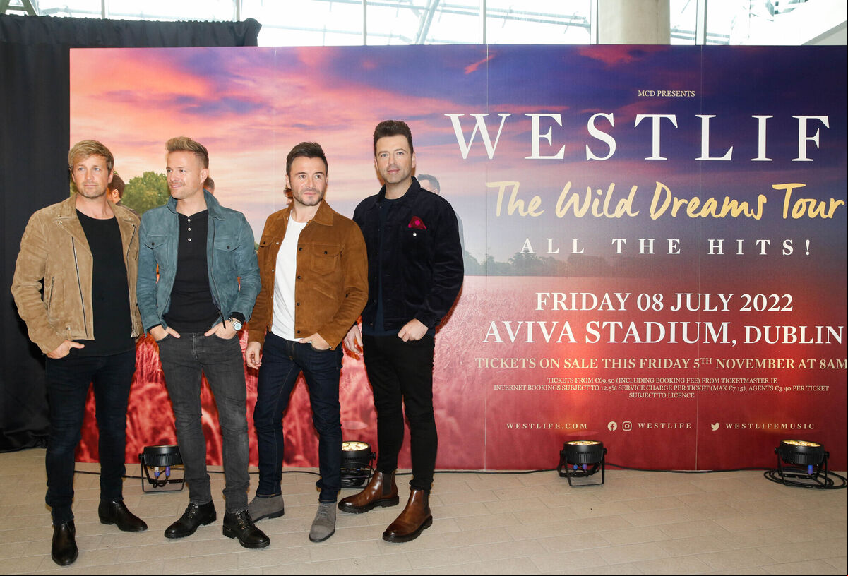 Westlife announced today that they will bring The Wild Dreams Tour to the Aviva Stadium on July 8 2022. Picture: Leon Farrell/ Photocall Ireland. Westlife announced today that they will bring The Wild Dreams Tour to the Aviva Stadium on July 8 2022. Picture: Leon Farrell/ Photocall Ireland.