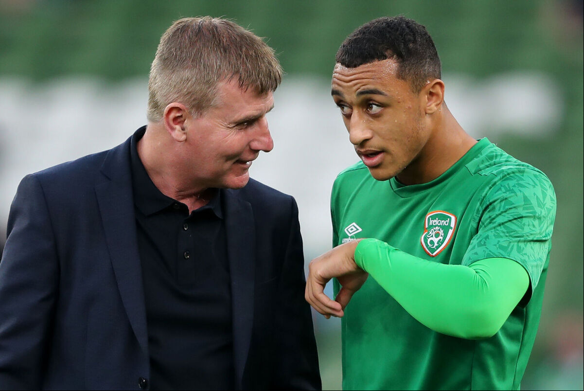 Ireland manager Stephen Kenny (left) and Adam Idah at training back in September. Picture: Niall Carson/PA Wire. Ireland manager Stephen Kenny (left) and Adam Idah at training back in September. Picture: Niall Carson/PA Wire.
