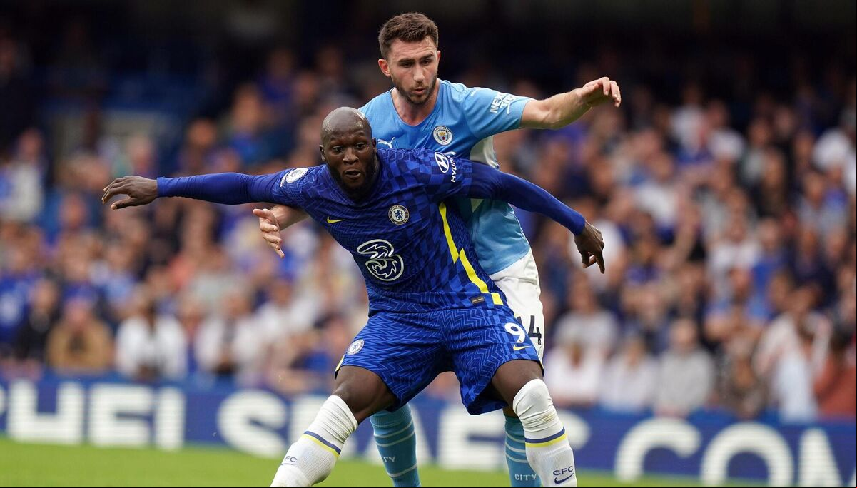 Manchester City's Aymeric Laporte (right) and Chelsea's Romelu Lukaku battle for the ball during the Premier League match at Stamford Bridge, London. Picture: Adam Davy/PA Wire. Manchester City's Aymeric Laporte (right) and Chelsea's Romelu Lukaku battle for the ball during the Premier League match at Stamford Bridge, London. Picture: Adam Davy/PA Wire.