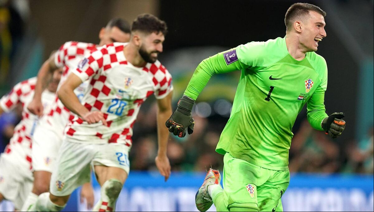 Croatia goalkeeper Dominik Livakovic (right) celebrates with team-mates after victory in the penalty shootout following extra time in the FIFA World Cup quarter-final at the Education City Stadium in Al Rayyan, Qatar. Picture: Mike Egerton/PA Wire Croatia goalkeeper Dominik Livakovic (right) celebrates with team-mates after victory in the penalty shootout following extra time in the FIFA World Cup quarter-final at the Education City Stadium in Al Rayyan, Qatar. Picture: Mike Egerton/PA Wire