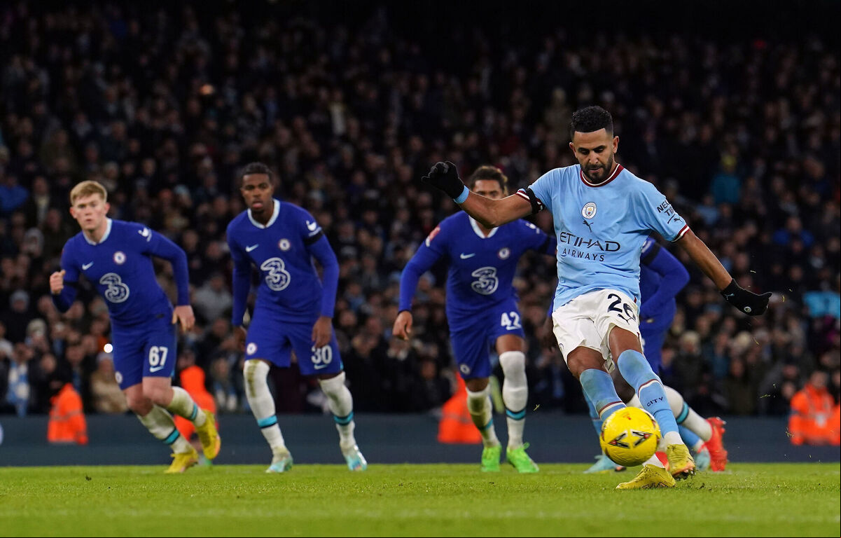 Manchester City's Riyad Mahrez scores their side's fourth goal of the game from the penalty spot during the Emirates FA Cup third round match at the Etihad Stadium, Manchester. Picture: Martin Rickett/PA Wire Manchester City's Riyad Mahrez scores their side's fourth goal of the game from the penalty spot during the Emirates FA Cup third round match at the Etihad Stadium, Manchester. Picture: Martin Rickett/PA Wire