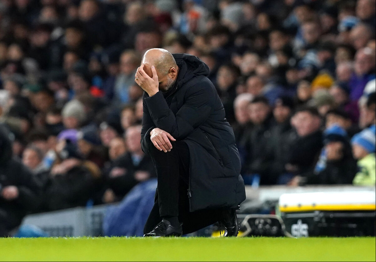 Manchester City manager Pep Guardiola reacts on the touchline during the Premier League match against Spurs at the Etihad Stadium, Manchester. Manchester City manager Pep Guardiola reacts on the touchline during the Premier League match against Spurs at the Etihad Stadium, Manchester.