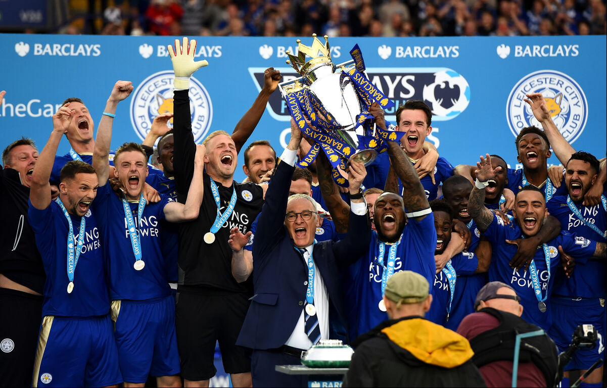 Captain Wes Morgan and manager Claudio Ranieri of Leicester City lift the Premier League trophy back on May 7, 2016 in Leicester, Picture: Laurence Griffiths/Getty Images Captain Wes Morgan and manager Claudio Ranieri of Leicester City lift the Premier League trophy back on May 7, 2016 in Leicester, Picture: Laurence Griffiths/Getty Images