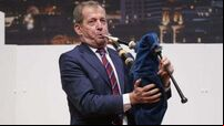 Alastair Campbell plays bagpipes lament for late Good Friday Agreement figures