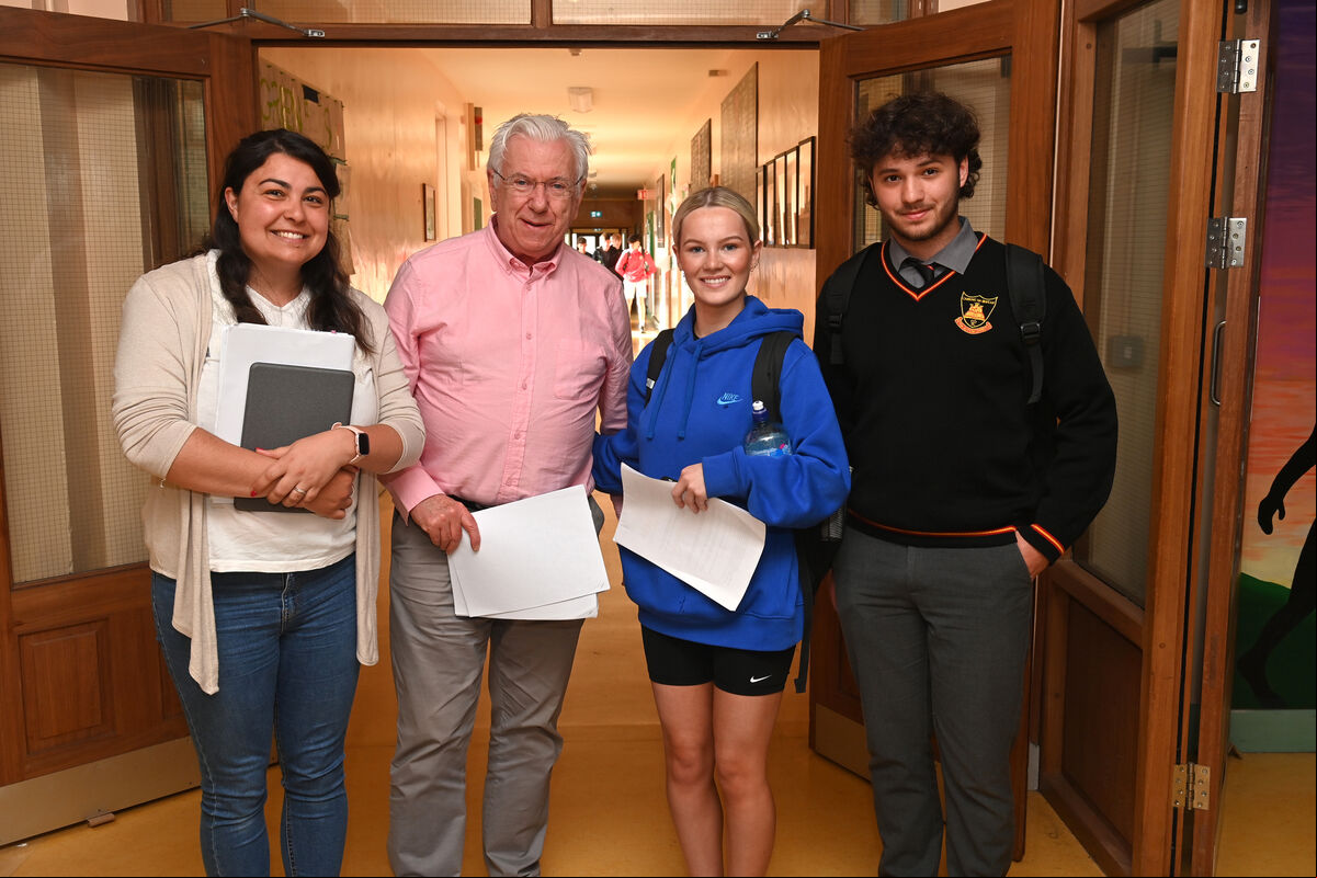 Getting ready for English paper 1 were students Tara O'Donovan and Cayden Cullen with Lucia Tari, examination aid and teacher Padraig MacCarthaigh at Coláiste an Chroí Naofa, Carrignavar, Co Cork. Picture Dan Linehan Getting ready for English paper 1 were students Tara O'Donovan and Cayden Cullen with Lucia Tari, examination aid and teacher Padraig MacCarthaigh at Coláiste an Chroí Naofa, Carrignavar, Co Cork. Picture Dan Linehan