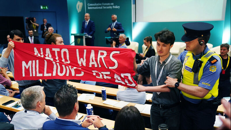 Cork protestors to explain why they disrupted security and defence forum Cork protestors to explain why they disrupted security and defence forum