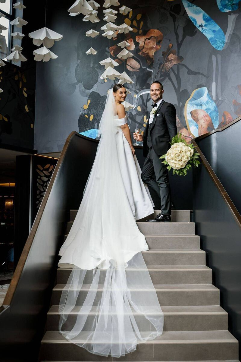 Chloe  and Declan on their wedding day.