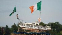 Irish flag and poster of Taoiseach Leo Varadkar placed on loyalist bonfire