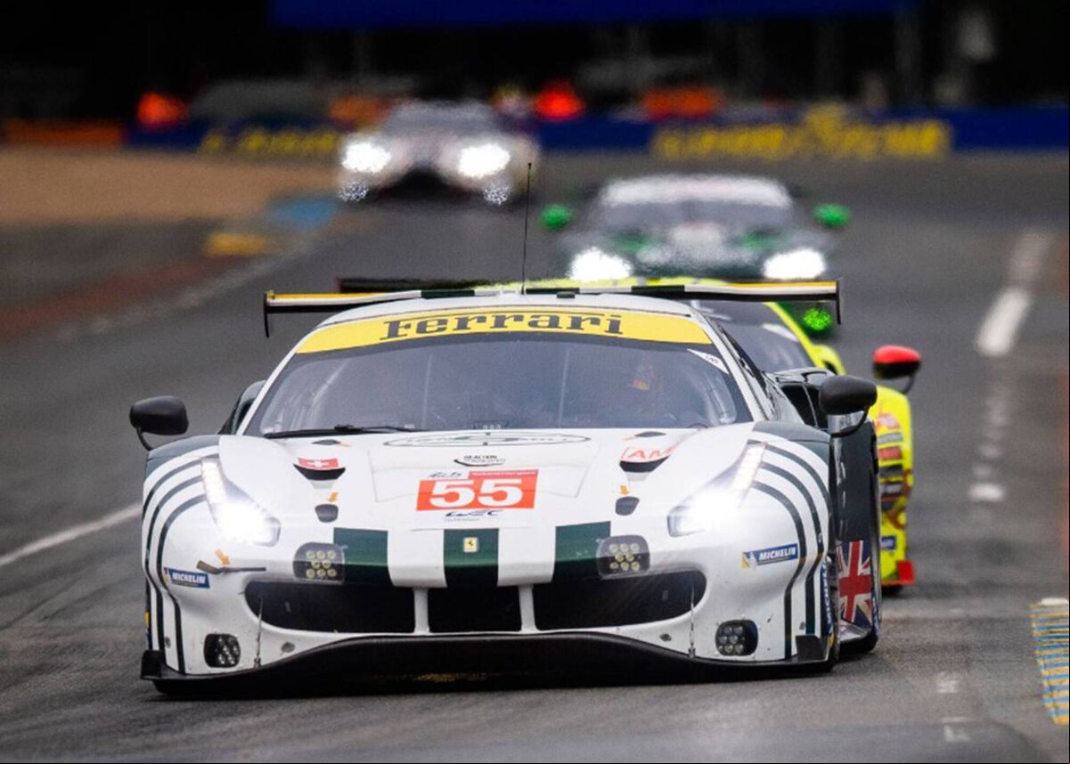 Matt Griffin driving the Spirit of Race Ferrari 488 GTE EVO during the 24 Hours of Le Mans in 2021. Matt Griffin driving the Spirit of Race Ferrari 488 GTE EVO during the 24 Hours of Le Mans in 2021.