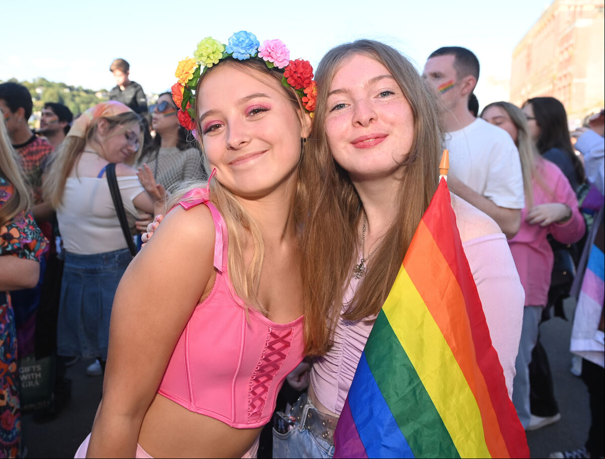 Natalia Muraszko and Sophie Jones watching Wild Youth during the Cork Pride festival on Kennedy quay. Picture; Eddie O'Hare