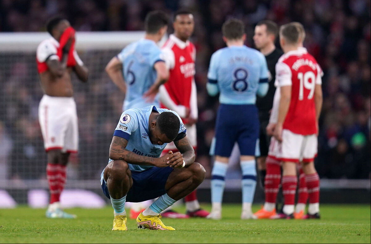 Brentford's Ivan Toney waits for the VAR check after scoring their side's equaliser during the Premier League match at the Emirates Stadium, London. Picture: John Walton/PA Wire. Brentford's Ivan Toney waits for the VAR check after scoring their side's equaliser during the Premier League match at the Emirates Stadium, London. Picture: John Walton/PA Wire.