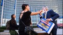 Ryanair boss Michael O’Leary hit with cream pies by eco activists