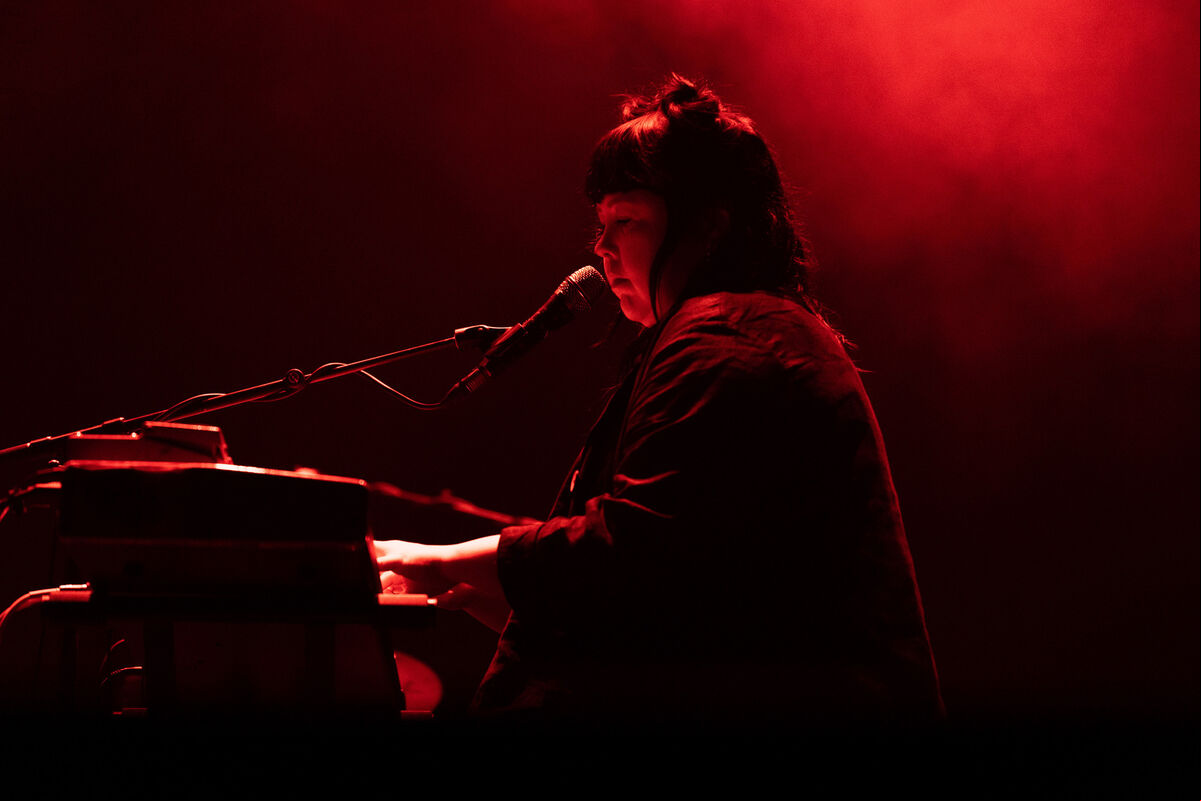 Katie Kim on stage as part of ØXN. Pic: Darragh Kane Katie Kim on stage as part of ØXN. Pic: Darragh Kane