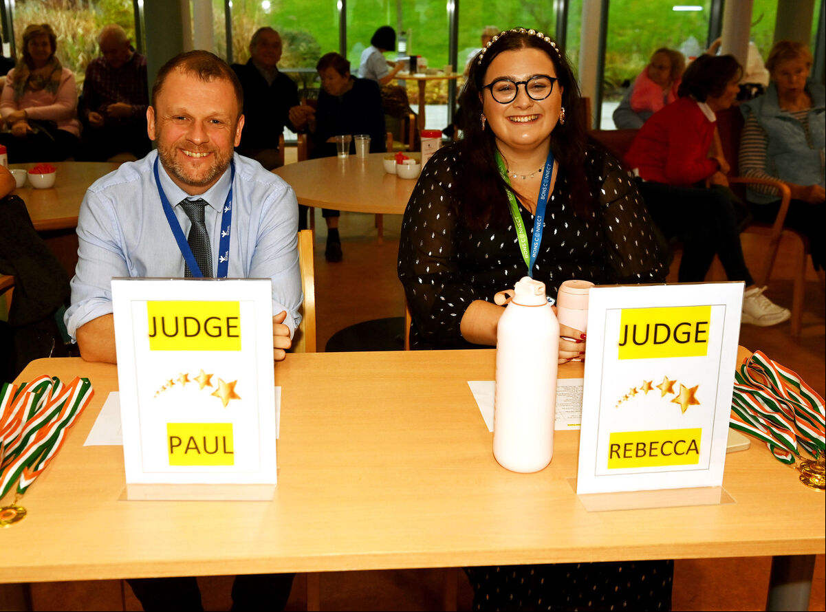 Judges Paul McCarthy and Rebecca Madden at the staff and residents talent show at Bon Secours Care Village. Picture; Eddie O'Hare Judges Paul McCarthy and Rebecca Madden at the staff and residents talent show at Bon Secours Care Village. Picture; Eddie O'Hare