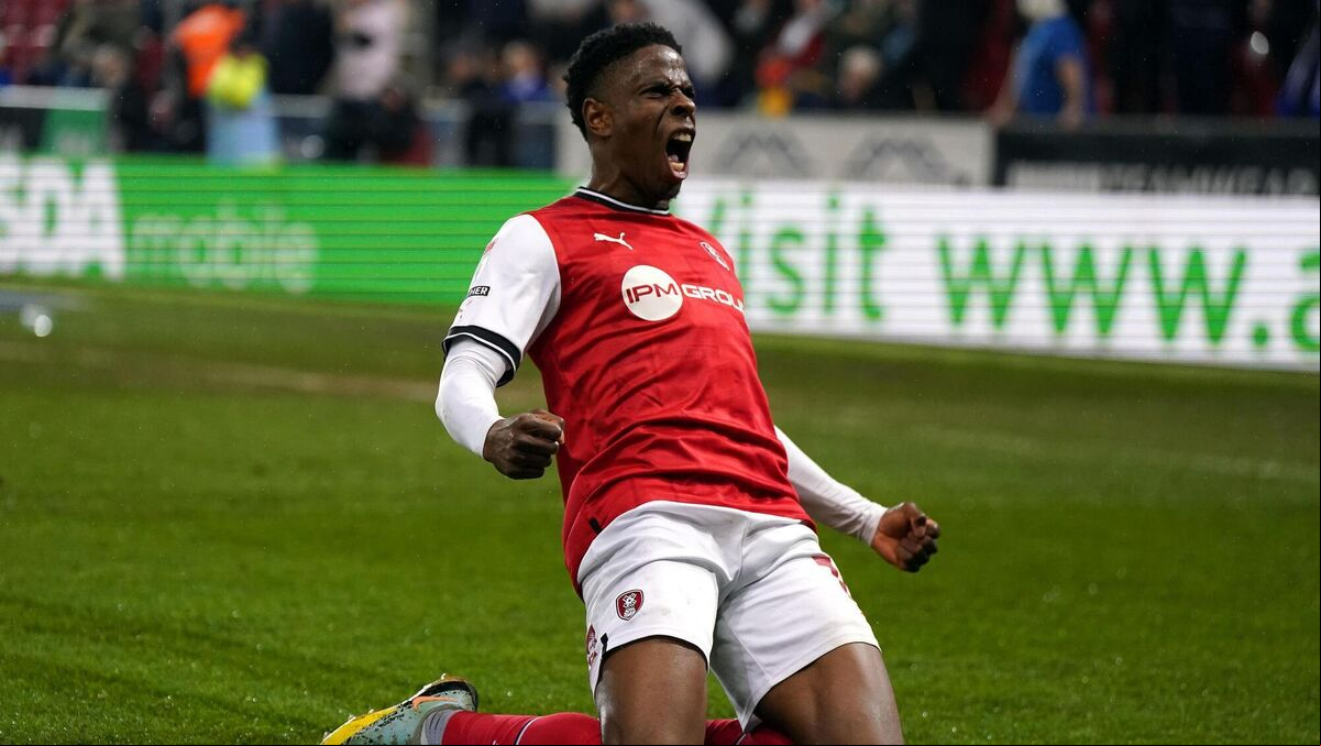 Rotherham United's Chiedozie Ogbene celebrates scoring during a Sky Bet Championship match at the AESSEAL New York Stadium, Rotherham. Picture: Nick Potts/PA Wire Rotherham United's Chiedozie Ogbene celebrates scoring during a Sky Bet Championship match at the AESSEAL New York Stadium, Rotherham. Picture: Nick Potts/PA Wire