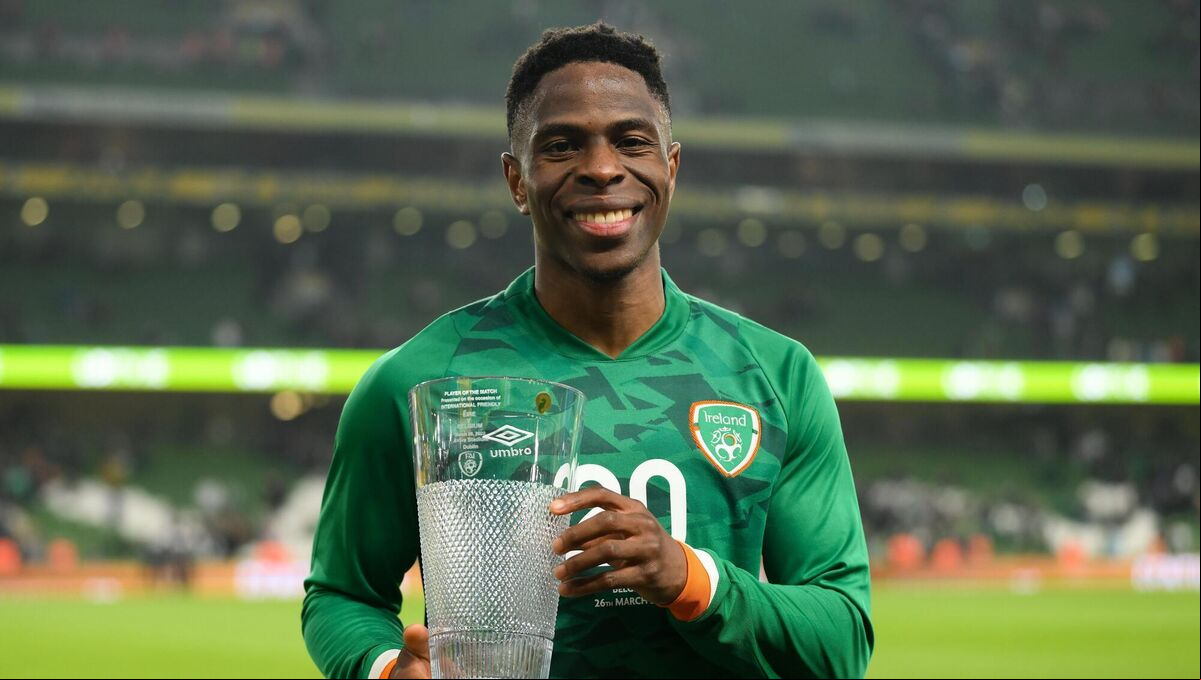 Player of the match Chiedozie Ogbene of the Republic of Ireland after the international friendly match against Belgium at the Aviva Stadium in Dublin. Picture: Stephen McCarthy/Sportsfile Player of the match Chiedozie Ogbene of the Republic of Ireland after the international friendly match against Belgium at the Aviva Stadium in Dublin. Picture: Stephen McCarthy/Sportsfile