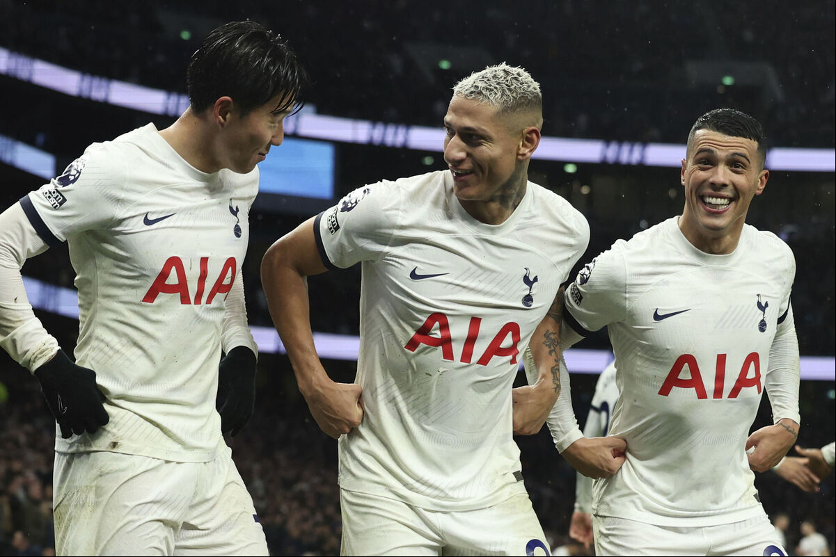 Tottenham's Richarlison, centre, celebrates after scoring his side's third goal during the English Premier League soccer match against Bournemouth at the Tottenham Hotspur Stadium in London Picture: AP Photo/Ian Walton Tottenham's Richarlison, centre, celebrates after scoring his side's third goal during the English Premier League soccer match against Bournemouth at the Tottenham Hotspur Stadium in London Picture: AP Photo/Ian Walton