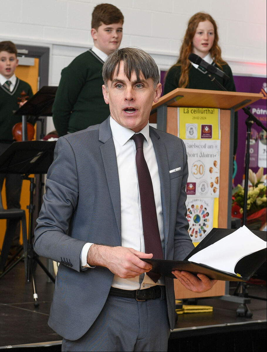 Príomhoide Deaglán Ó Deargáin, speaking at the 30th anniversary celebrations of Gaelscoil an Ghoirt Alainn in Montenotte.Picture: David Keane. Príomhoide Deaglán Ó Deargáin, speaking at the 30th anniversary celebrations of Gaelscoil an Ghoirt Alainn in Montenotte.Picture: David Keane.