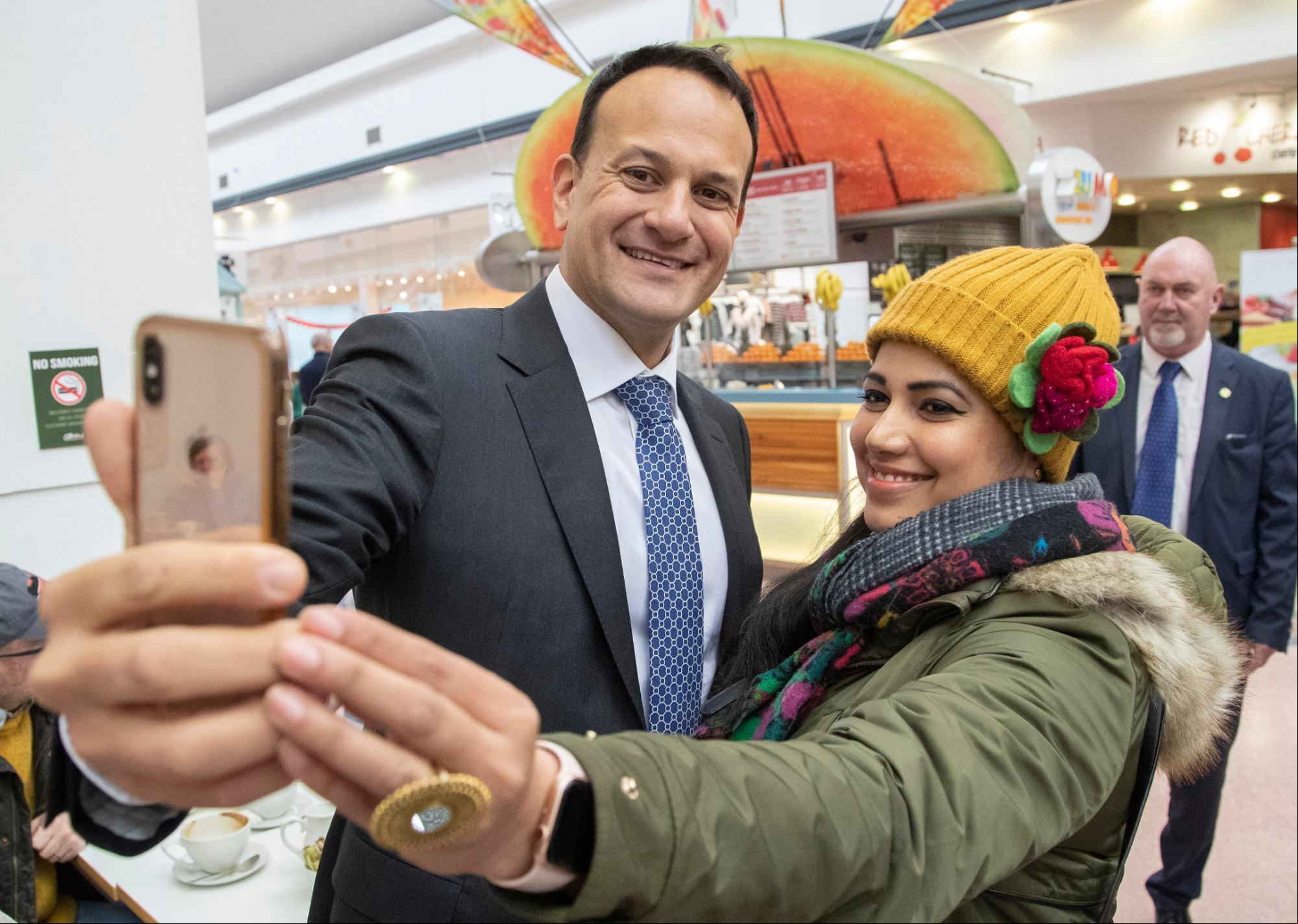 Taoiseach Leo Varadkar pictured with Lisha Hassan from Dublin 1 this morning at Omni Shopping Centre, Santry campaigning with Noel Rock TD. January, 2020.