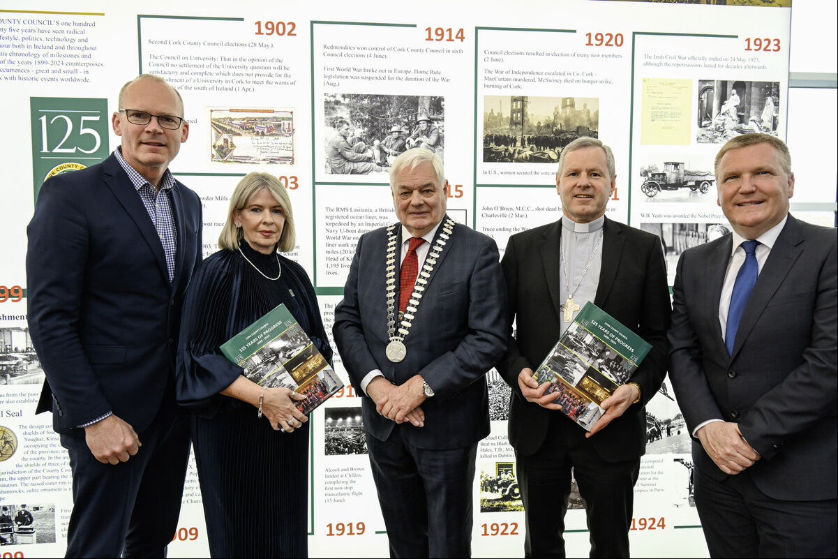 Pictured are Deputy Simon Coveney TD; Valerie O'Sullivan, Chief Executive, Cork County Council; Cllr. Frank O'Flynn, Mayor of the County of Cork; Bishop Fintan Gavin, Bishop of Cork and Ross Diocese and Michael McGrath, Minister for Finance. Pictured are Deputy Simon Coveney TD; Valerie O'Sullivan, Chief Executive, Cork County Council; Cllr. Frank O'Flynn, Mayor of the County of Cork; Bishop Fintan Gavin, Bishop of Cork and Ross Diocese and Michael McGrath, Minister for Finance.