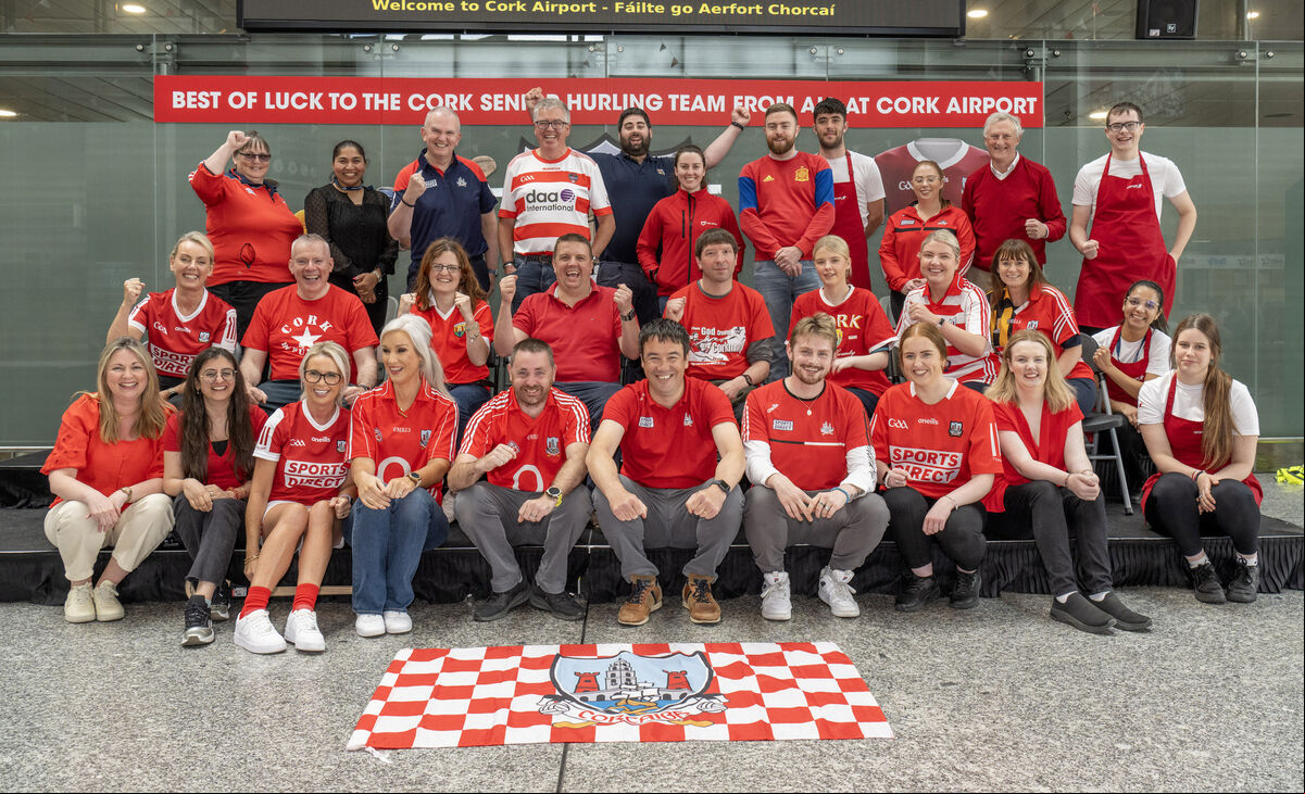 Management and staff from the various departments at Cork Airport donned their Cork jerseys today. Management and staff from the various departments at Cork Airport donned their Cork jerseys today.
