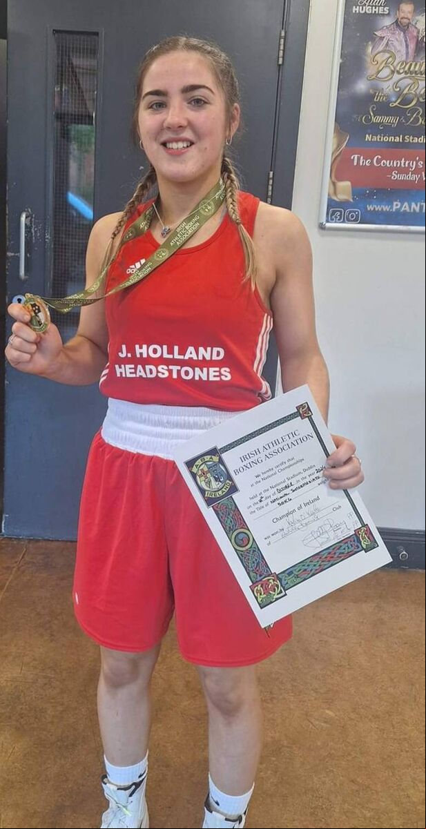 Cork Boxing: Katie O'Keeffe, Kanturk, after winning the Senior Flyweight Championship at the National Stadium. Cork Boxing: Katie O'Keeffe, Kanturk, after winning the Senior Flyweight Championship at the National Stadium.