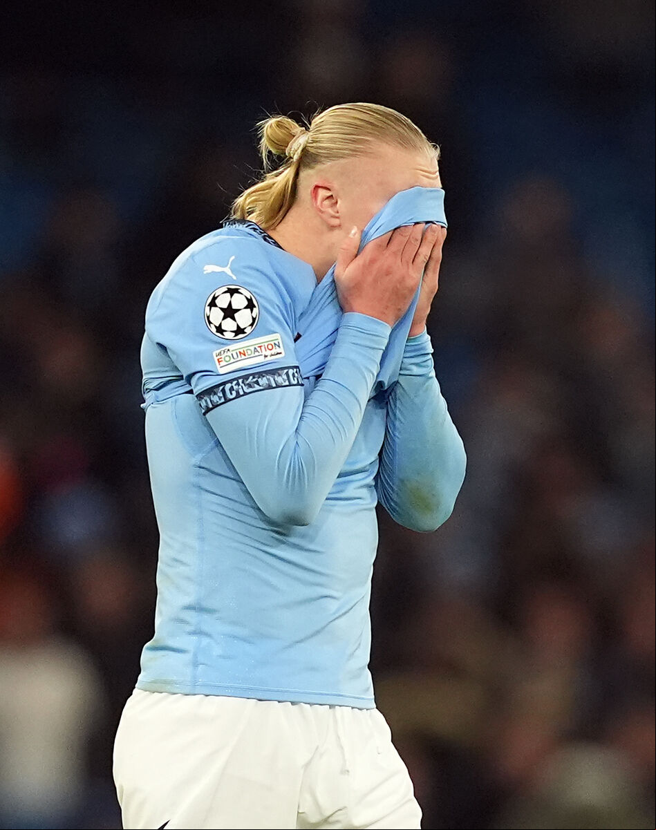 Manchester City's Erling Haaland after the final whistle of the UEFA Champions League,match at the Etihad Stadium, Manchester, on Tuesday. Manchester City's Erling Haaland after the final whistle of the UEFA Champions League,match at the Etihad Stadium, Manchester, on Tuesday.