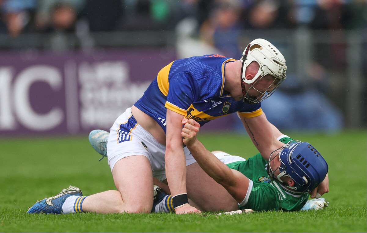 Tempers flare between Tipperary’s Eoghan Connolly and Shane O'Brien of Limerick. Picture: ©INPHO/James Crombie Tempers flare between Tipperary’s Eoghan Connolly and Shane O'Brien of Limerick. Picture: ©INPHO/James Crombie