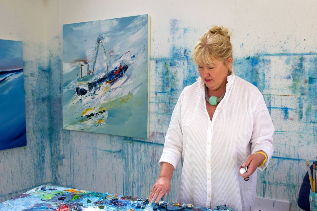 Artist Majella O’Neill Collins working in her Sherkin Island studio preparing for an exhibition of her work. Artist Majella O’Neill Collins working in her Sherkin Island studio preparing for an exhibition of her work.