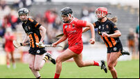 Ally Mulkerrins is challenged by Caoimhe Power and Grace Brennan  27/4/2025