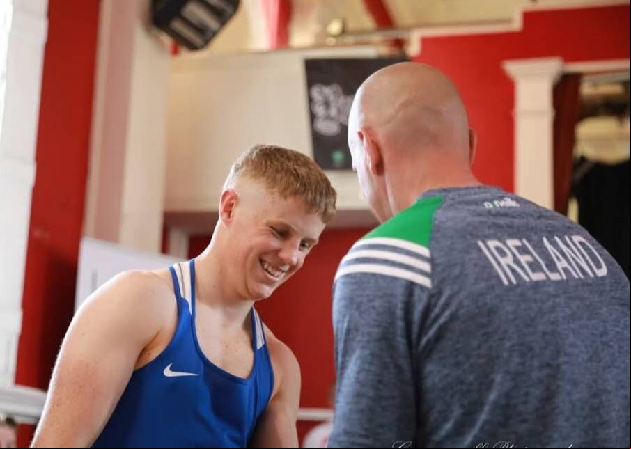 Cork Boxing: Rylane boxer Danny Lucey with his coach Seanie Barrett. Cork Boxing: Rylane boxer Danny Lucey with his coach Seanie Barrett.