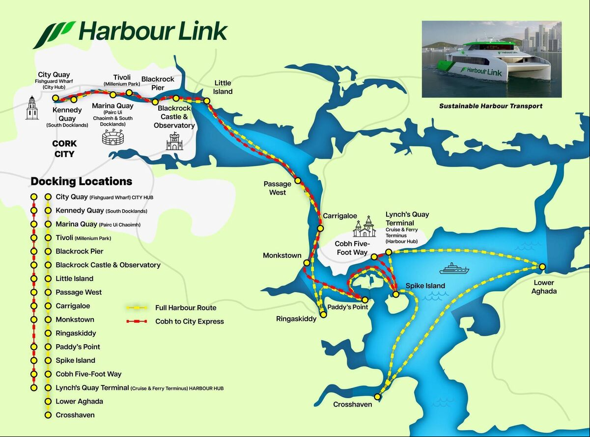 Plans have been announced for the introduction of a new zero emission commuter and tourist enger Ferry Service for Cork city & harbour. It will connect, with all-electric vessels, 17 locations including Cork Docklands, Cobh, Spike Island and SuperValu Páirc Uí Chaoimh. Plans have been announced for the introduction of a new zero emission commuter and tourist enger Ferry Service for Cork city & harbour. It will connect, with all-electric vessels, 17 locations including Cork Docklands, Cobh, Spike Island and SuperValu Páirc Uí Chaoimh.