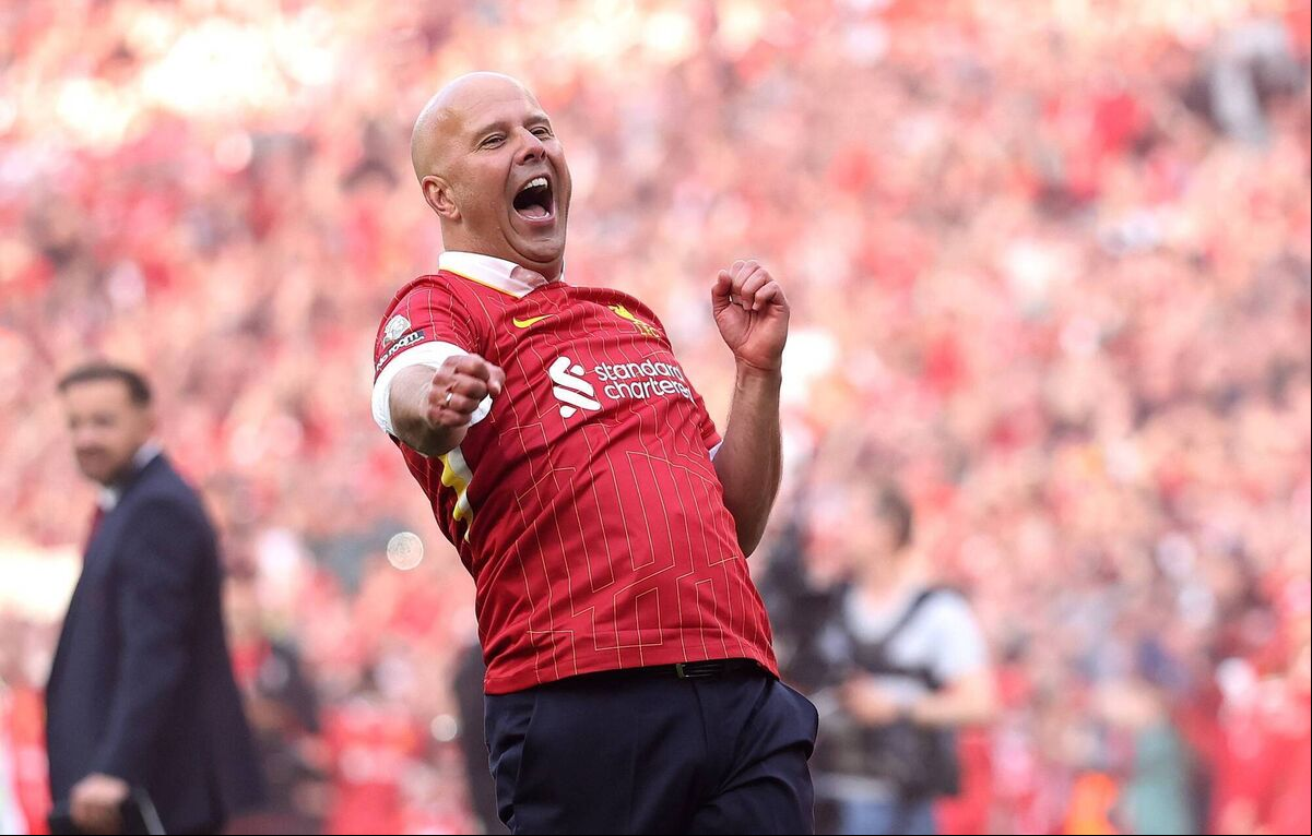 Liverpool boss Arne Slot celebrates the teams victory and confirmation of winning the Premier League title at Anfield on April 27, 2025. Picture Carl Recine/Getty Images Liverpool boss Arne Slot celebrates the teams victory and confirmation of winning the Premier League title at Anfield on April 27, 2025. Picture Carl Recine/Getty Images