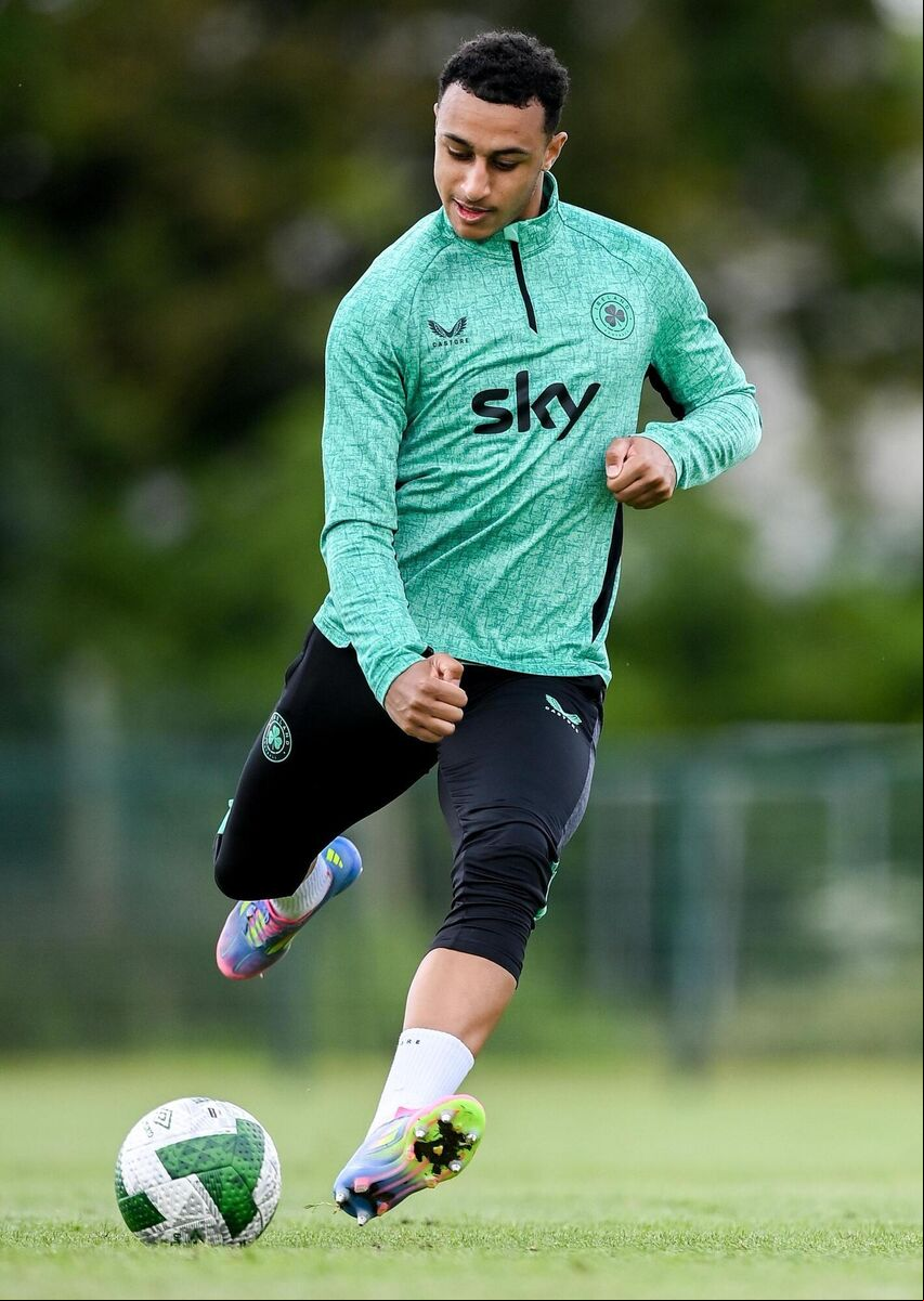 Adam Idah during a Republic of Ireland training session at the FAI National Training Centre in Abbotstown, Dublin. Picture: Stephen McCarthy/Sportsfile Adam Idah during a Republic of Ireland training session at the FAI National Training Centre in Abbotstown, Dublin. Picture: Stephen McCarthy/Sportsfile