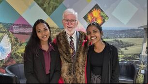 <p>Gurranabraher native Ty Galvin, who has been elected deputy mayor of Brighton &amp; Hove at the age of 85, with fellow parishioners from St Joseph’s Church, Elm Grove, Brighton, Nidhi Shipra and Carmel Mary Duraiswamy Arul Pragasam.</p>