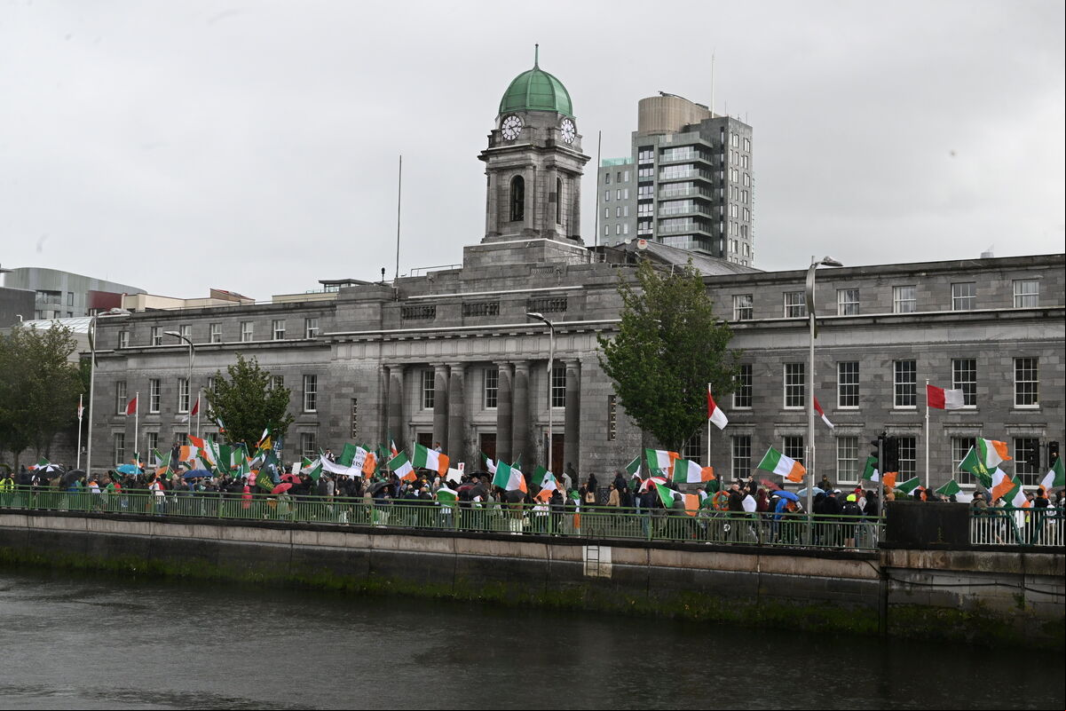 Protest march arrives at City Hall, Cork on Saturday afternoon. Picture: Larry Cummins Protest march arrives at City Hall, Cork on Saturday afternoon. Picture: Larry Cummins