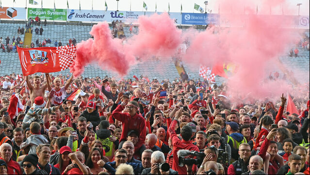 <p>Cork fans celebrate after defeating Limerick. Picture: Eddie O'Hare</p>