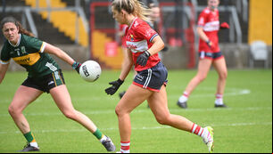 <p> Marie O'Callaghan, Cork, takes on Kerry's Mary O'Connell, Kerry,  during their TG4 All-Ireland Senior Ladies Football Championship clash at  SuperValu Páirc Uí Chaoimh, Cork. Picture: Larry Cummins</p>